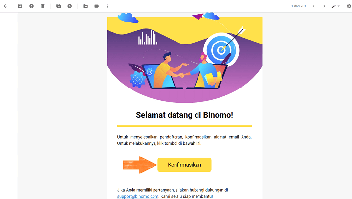 Konfirmasi Email Akun Binomo