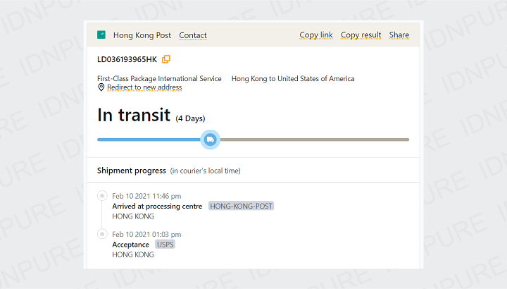 Tracking Paket SEN HONG dari China