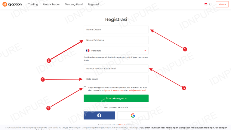 Pendaftaran IQ Option untuk Pemula